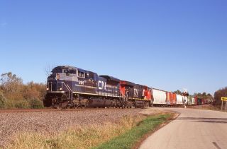 Mh: Orig Slide Cn Canadian National Sd70ace 8101,  1 W/train - Readfield Wi 2014
