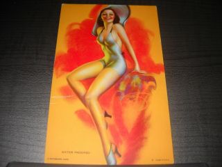 1940 Mutoscope Litho Pin Up Arcade Card Glamour Girls Water Proofed Risque Art