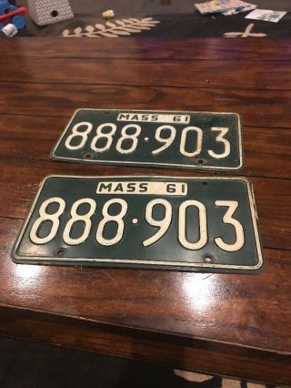Rare 1961 Massachusetts Ma Mass License Plate Pair Yom Dmv Clear 888903 Patina