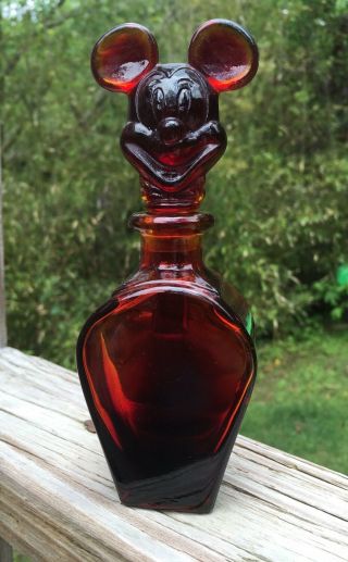 Rare Vintage Disney Mickey Mouse Perfume Bottle Ruby Red Glass Signed Disney