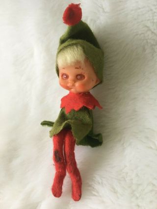 Vintage Small Christmas Felt Pixie Elf Doll Made In Japan W/ Tag Blonde