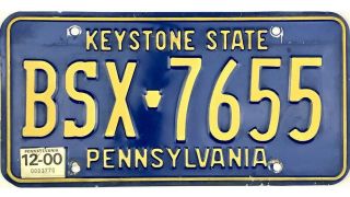 99 Cent 2000 Pennsylvania License Plate Bsx - 7655
