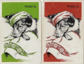 2 Playing Swap Cards Sick Collie Dog In Hospital Ward K - Green & Red