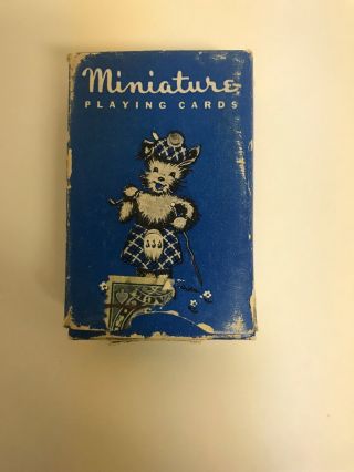 Vintage Miniature Playing Cards Scotty Dog In A Kilt Htf Blue Deck Tiny Cd - 1