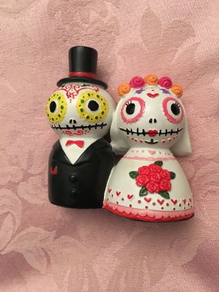 Sugar Skull Bride & Groom Day Of The Dead Wedding Cake Topper Statue 4”