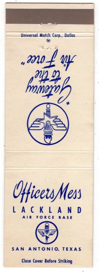 Military Lackland Air Force Base Officers Mess San Antonio Tx 20 Fs Matchcover
