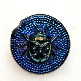 Antique Button Victorian Carnival Luster Glass Blue Ladybug Beetle Zz