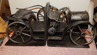 Hand Made Steam Punk Art Deco Vintage Style Auto Car Book Ends Heavy F.  S.
