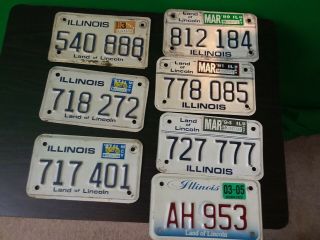 Vintage Motorcycle License Plates Illinois 1986,  1989,  1991,  1987,  1987,  1994,  2003