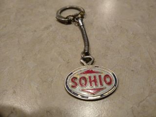 Sohio Gas Oil Vintage Metal Keychain Red White Blue