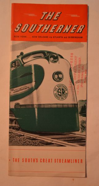 Vintage Southern Railway System " The Southerner " Advertisin Flyer (1950 