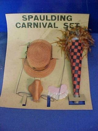 Moc Orig 1930s Halloween Carnival Set W Mini Straw Hat W Noisemaker Fake Nose,