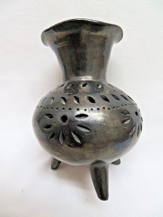 Vintage Oaxaca Black Pottery Footed Vase
