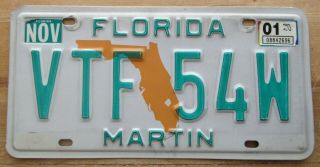 Florida 2001 Martin County License Plate Quality Vtf 54w