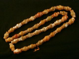 27 Inches Chinese Old Jade Hand Carved Beads Necklace Oaa030