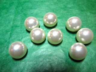 (8) 1/2 " Pearl White Plastic Metal Shank Buttons (s579)