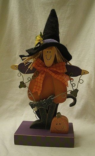 Happy Halloween Witch Wood Figurine Decoration 2001 Black Cat Bat Pumpkin Jo - Ann