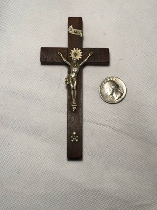 Vintage Wooden Crucifix With Skull And Bones