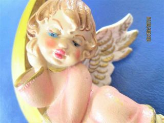 Vintage Made In Italy Angel On Moon Christmas Ornament