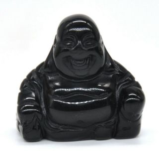 1.  2 " Laughing Maitreya Buddha Figurine Black Obsidian Crystal Healing Carving