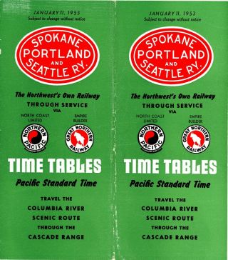 Spokane,  Portland & Seattle Ry System Passenger Time Table,  January 11,  1953