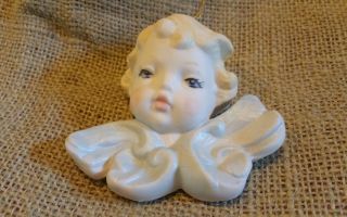 Vintage 1957 Angel 3d Cherub Bust Ceramic Shabby Ornament 3 1/4 " Tall Euc