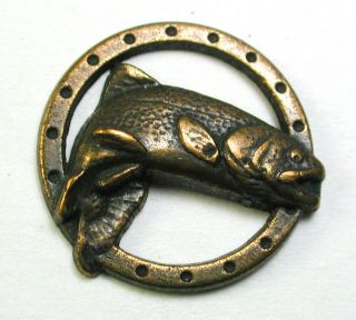 Bb Vintage Pierced Brass Button W/ Detailed Salmon Fish Design - 11/16 "