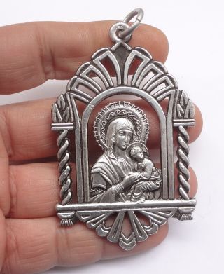 Virgin Mary Jesus Vintage Greek Orthodox Metal Pendant Charm