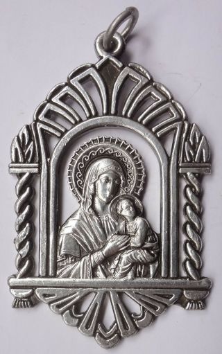 Virgin MARY JESUS Vintage Greek Orthodox Metal Pendant Charm 4