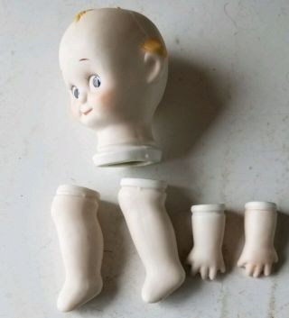 Vintage Shackman Bisque Porcelain Doll Head Arms Legs " Kewpie " Taiwan 1980