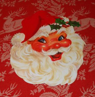 Vtg Christmas Santa Claus Face Diecut Cardboard Decoration Carrington 7.  5 "