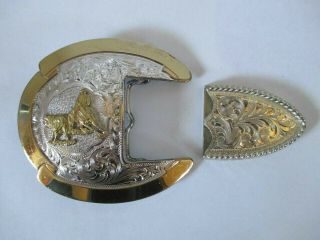 Vintage Montana Silversmiths Large Western Cowboy Cutting Horse Belt Buckle