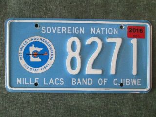 2016 Minnesota Mille Lacs Band Of Ojibwe Sovereign Tribal Nation License Plate