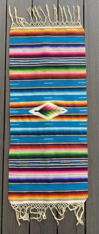 Vtg Mexican Saltillo Serape Blanket Rug Weaving Table Runner 38 X 17