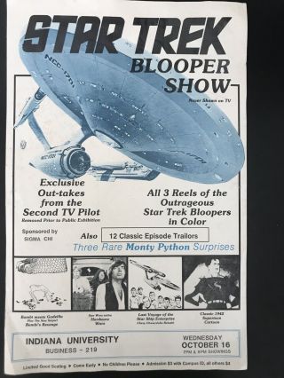 Rare Star Trek & Monty Python Bloopers Poster Indiana University 11x17