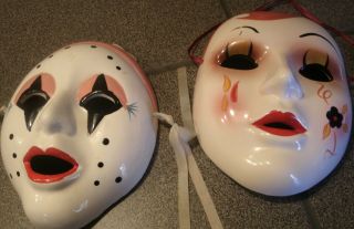 Vintage Ceramic Harlequin Pair Masks Pre 1982