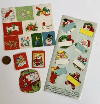 100,  Vintage Christmas Seals Labels Stickers Gift Tags Santa Poinsettia Bells 3