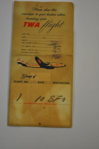 1954 Twa Boarding Pass & Flight Ticket Kansas City To San Fransisco