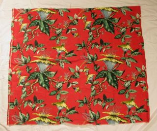 Vintage Mid Century Tiki Barkcloth Fabric Remnant Pillow Size 40” X 46” Red Siam