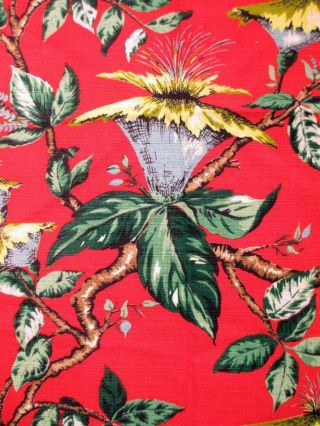 Vintage Mid Century TIKI Barkcloth Fabric Remnant Pillow Size 40” x 46” Red Siam 2