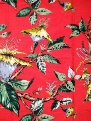 Vintage Mid Century TIKI Barkcloth Fabric Remnant Pillow Size 40” x 46” Red Siam 3