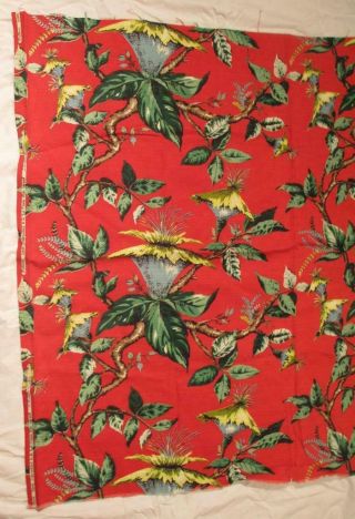 Vintage Mid Century TIKI Barkcloth Fabric Remnant Pillow Size 40” x 46” Red Siam 4