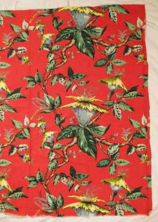 Vintage Mid Century TIKI Barkcloth Fabric Remnant Pillow Size 40” x 46” Red Siam 5