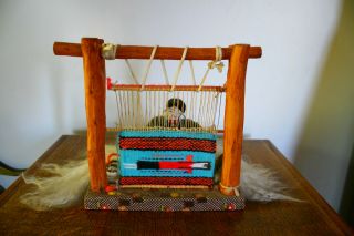 Native American Navajo Indian Yei Rug Weaver Doll Loom Papoose Vintage