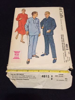Vintage Mccall’s Mens Pajamas With Pullover/nightshirt Pattern 4815 Sz Lg 42 - 44