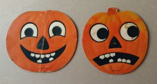 2 - Vintage Cardboard Halloween Die Cut Outs Jack - O - Lanterns Pumpkins