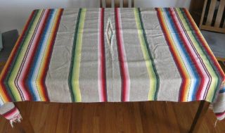 Vintage Mexican Serape Blanket / Tablecloth Very Colorful Large