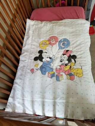 Vtg Dundee Disney Baby Blanket Mickey Minnie Mouse Balloon ABC Block Comforter 2