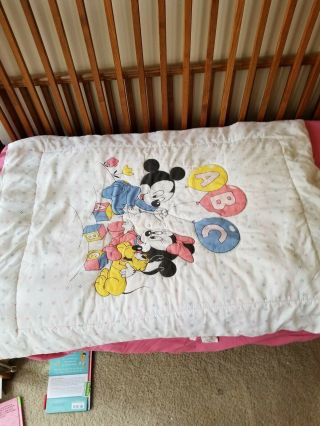 Vtg Dundee Disney Baby Blanket Mickey Minnie Mouse Balloon ABC Block Comforter 4