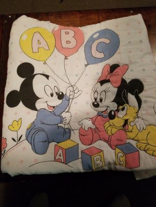 Vtg Dundee Disney Baby Blanket Mickey Minnie Mouse Balloon ABC Block Comforter 7
